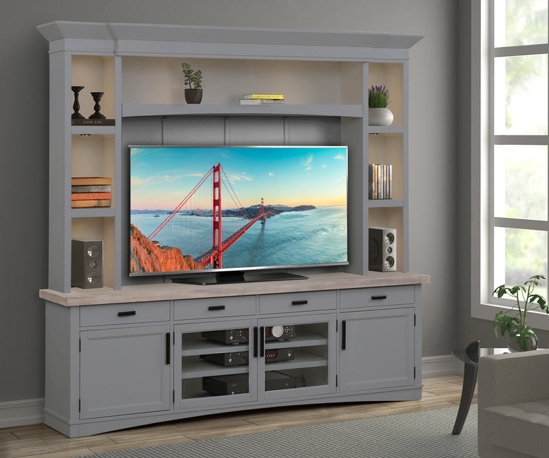Parker House Americana Modern 92 Inch TV Console with Hutch Back Panel and LED Lights
