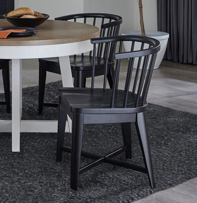 Parker House Americana Modern Dining 48-66 inch Round Dining Table and 4 Black Barrel Chairs