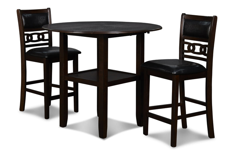 GIA 42" COUNTER DROP LEAF TABLE W/2 CHAIRS-EBONY