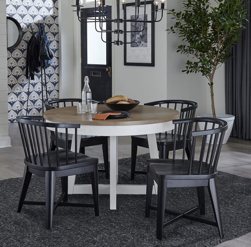 Parker House Americana Modern Dining 48-66 inch Round Dining Table and 4 Black Barrel Chairs