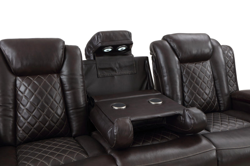 JOSHUA LEATHER SOFA W/DUAL RECLINER-DK BROWN