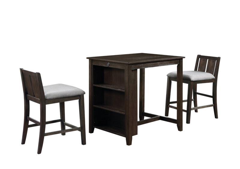 HESTON 36" STORAGE COUNTER TABLE SET W/2 CHAIRS-CHERRY