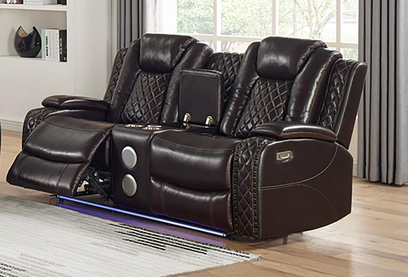 New Classic Furniture Joshua Console Loveseat with Dual Recliners in Dark Brown