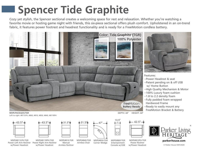 Parker House Spencer Power Right Arm Facing Recliner