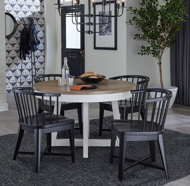 Parker House Americana Modern Dining 48-66 inch Round Dining Table and 4 Black Barrel Chairs