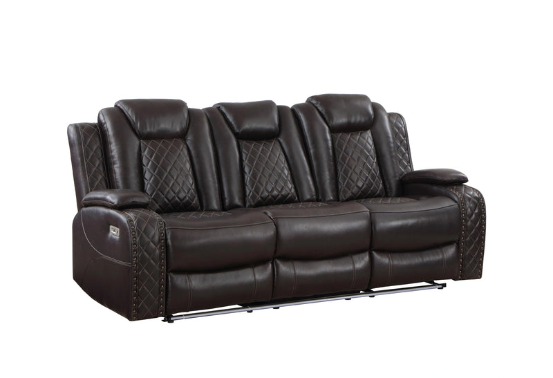JOSHUA LEATHER SOFA W/DUAL RECLINER-DK BROWN