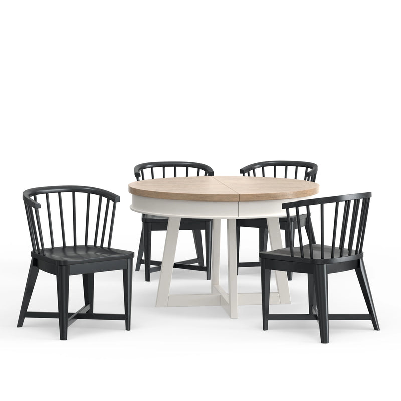 Parker House Americana Modern Dining 48-66 inch Round Dining Table and 4 Black Barrel Chairs