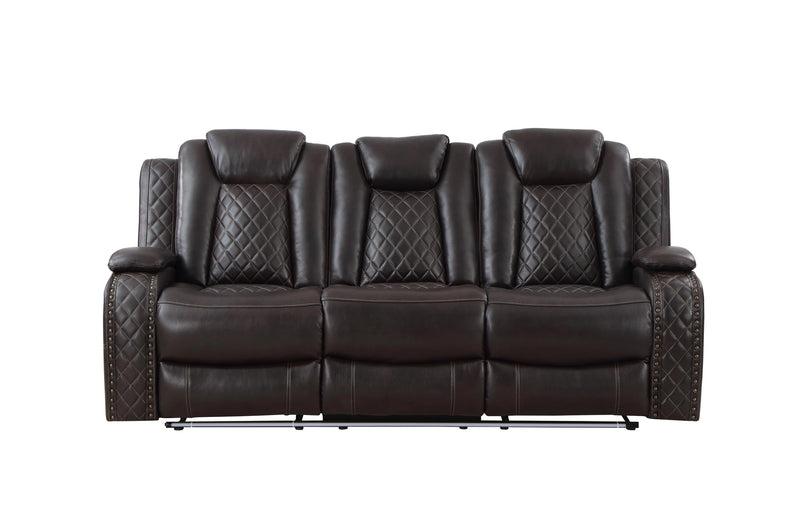 JOSHUA LEATHER SOFA W/DUAL RECLINER-DK BROWN