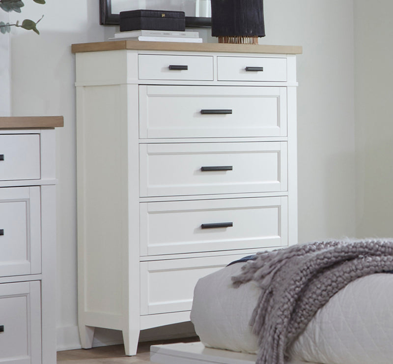 Parker House Americana Modern Bedroom Queen Shelter Bed 2 Nightstands Dresser with Mirror and Chest