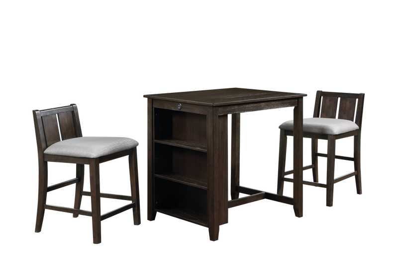 HESTON 36" STORAGE COUNTER TABLE SET W/2 CHAIRS-CHERRY
