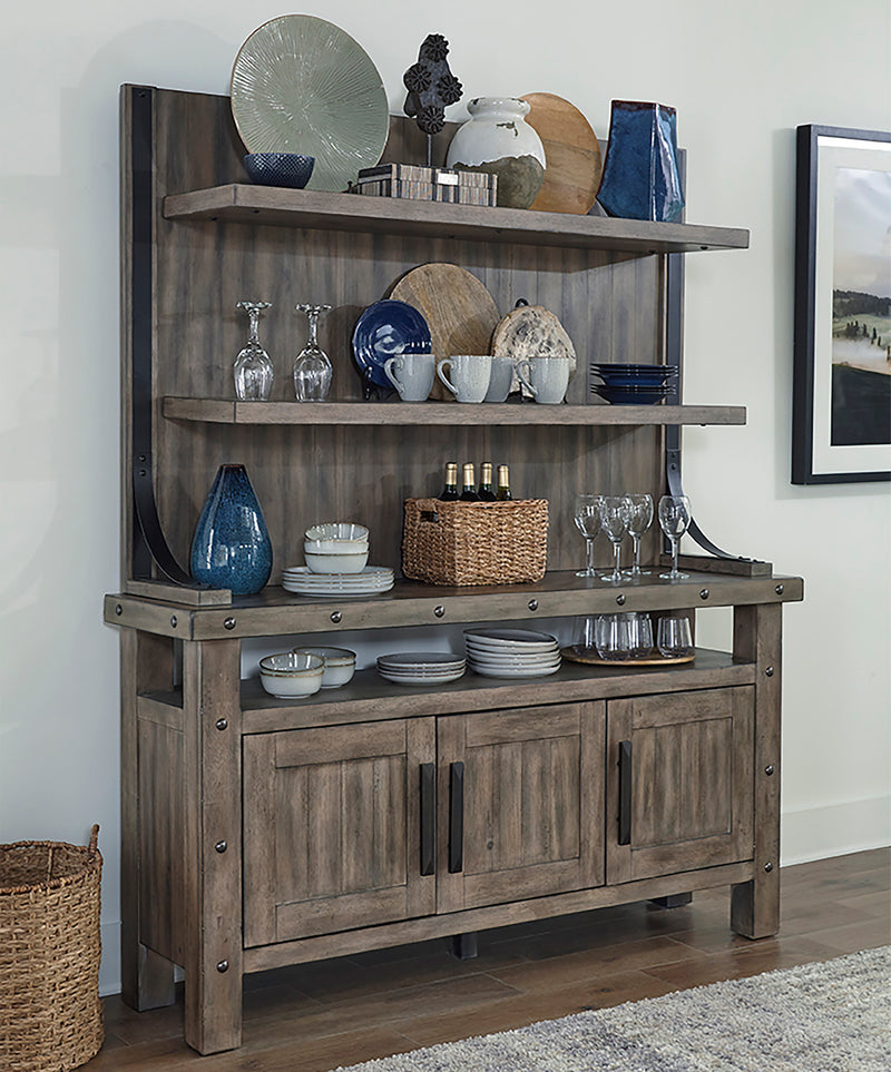 Parker House Lodge Dining Counter Table with 2 Sling Stools 6 X-Back Stools Buffet with Hutch