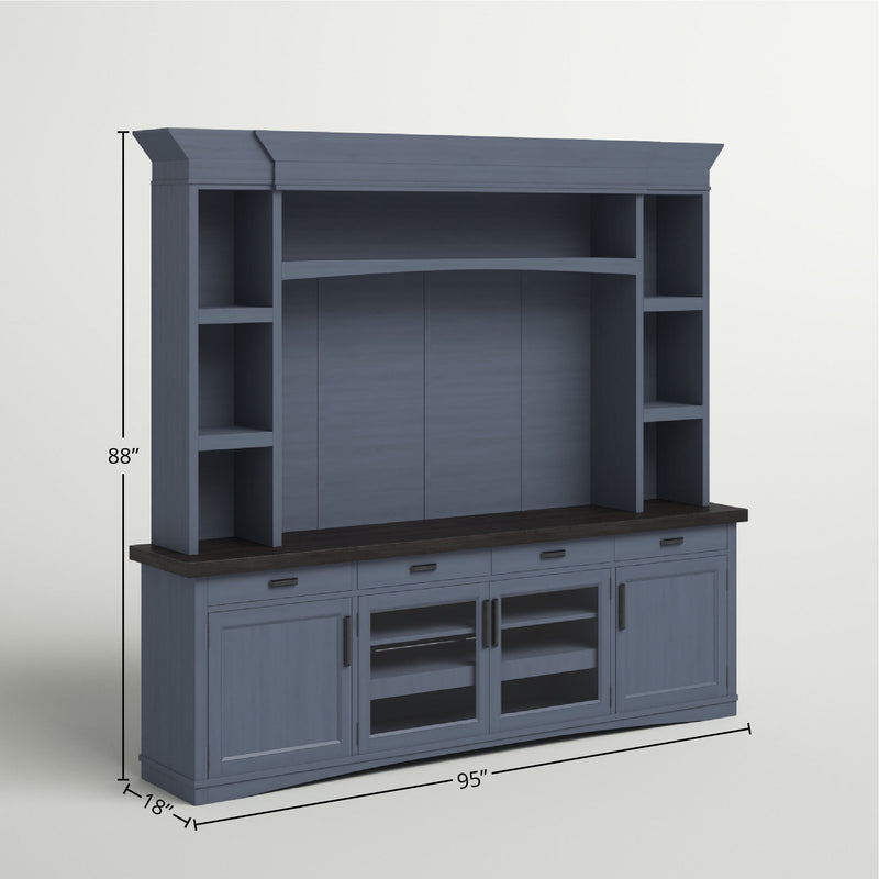 Parker House Americana Modern - Denim 92 In. TV Console with Hutch and LED Lights