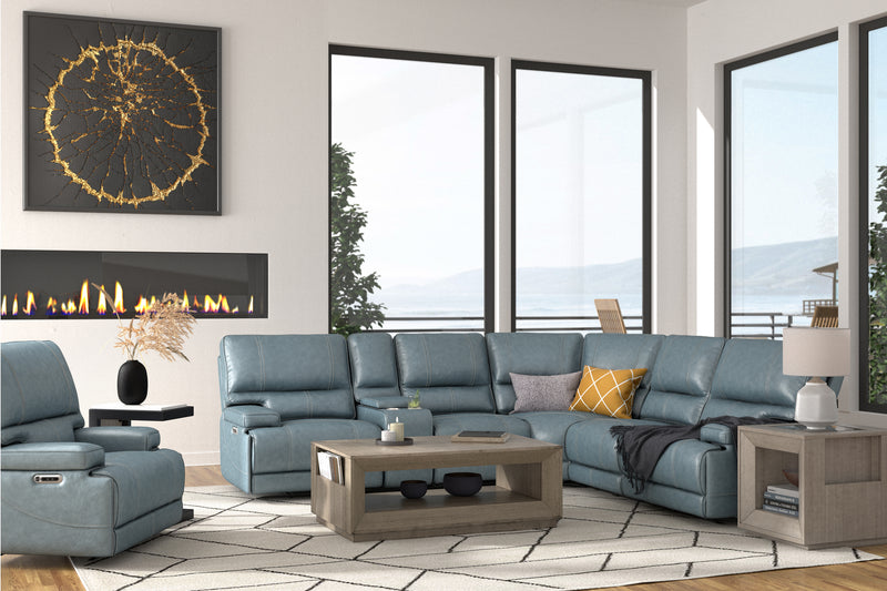 Parker Living Whitman - Verona Azure - Powered By Freemotion 6 Piece Modular Power Reclining Sectional with Power Adjustable Headrests