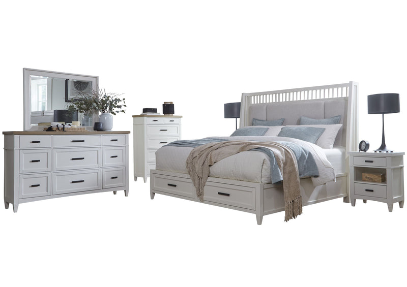 Parker House Americana Modern Bedroom Queen Shelter Bed 2 Nightstands Dresser with Mirror and Chest